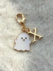 1Pc Mini Zinc Alloy Ghost Keychain, Cute Halloween Enamel Charm, White Ghost & Letter Pendant, Spooky Style, Bag Charm, Gift, Holiday Decor - Multicolor - View 14