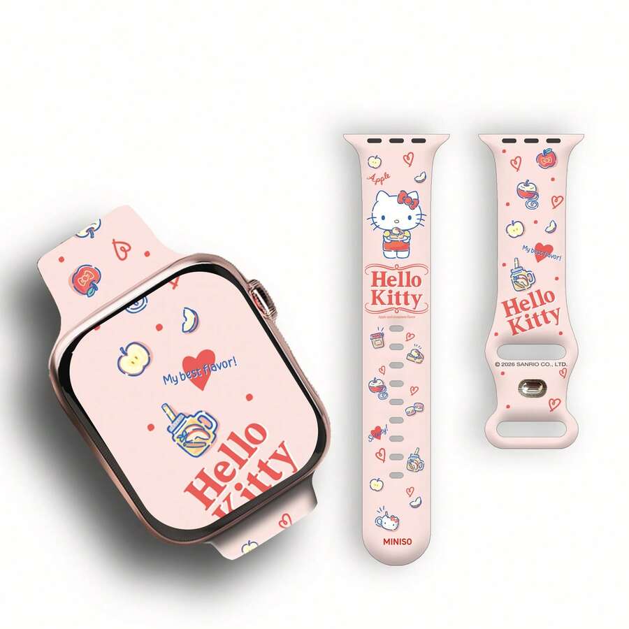 Miniso 可愛三麗鷗矽膠替換錶帶，柔軟彈性透氣舒適腕帶，相容 Apple Watch Ultra/SE/11-1，相容 Samsung 與 Honor 智慧手錶，多尺寸 38-49mm，男女通用，送給家人與朋友的理想禮物 - 白色 - 查看 1
