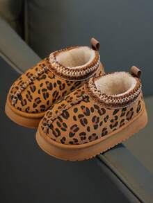 Kids Indoor House Slippers For Boys And Girls, Autumn/Winter Bedroom Slippers With Heel Strap, Leopard Print Upper, Simple And Elegant - Brown - View 3