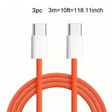 60W USB Type-C 快充線，兼容 17，USB C 轉 USB C 快充線，兼容 17/16/15/15 Pro/15 Pro Max/15 Plus/Pro/Air5，兼容 Galaxy S25/S24/S23，適用於辦公桌配件/汽車配件，手機充電旅行，萬聖節禮物，1件/3件 - 橘色 - 查看 12