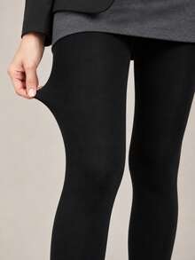 1pc Women's Black Lightweight Tights, High-Stretch Slim-Look Pantyhose For Fall, Winter, Business Office & Daily Wear - Black - View 3
