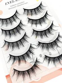5 Pairs Wispy Fluffy Volume Strip False Eyelashes Black Synthetic Fiber Natural Dense Soft Band Lashes For Daily Party Eye Makeup - View 6