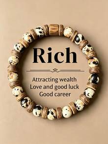 1pc Simple Luck Rain Stone Beaded Bracelet For Men Boho Wood Coconut Shell Lava Stone Charm Bracelet Accessories Jewelry Party Gifts - Multicolor - View 1