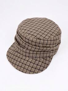 Women Houndstooth Newsboy Cap, Vintage Plaid Peaked Hat, Face-Slimming Octagonal Cap, Fall Winter Essential, Maillard Style, For Commute Outing - Plaid Newsboy Cap - View 10
