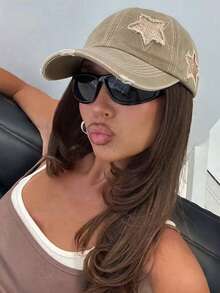 1pc Washed Baseball Cap, Distressed Star Patch Vintage Dad Hat, Y2K Street Style Distressed Pointed Cap, Women's Daily Outdoor Style - Star Patch Baseball Cap - View 10