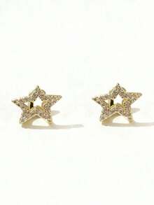 2pcs Personalized Fashion Hip-Hop Style Hollow Star & Moon Micro-Inlaid Rhinestone Women's Copper Teeth Grillz, Holiday Gift, Fun Photo Prop - Star - View 7