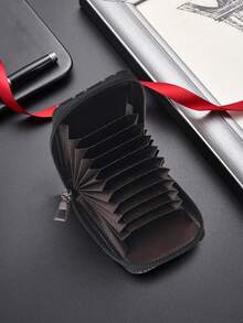 HOVI'S Men's 2-Piece Checkered Credit Card Holder Set - Textured Faux Leather Zipper Clutch Wallet With Wrist Strap & Phone Storage + Organizer Card Holder - Black - View 8