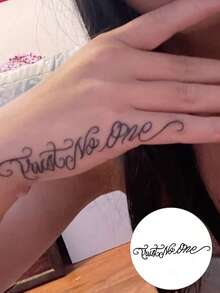 "Trust No One" Temporary Tattoo Stickers Gothic Cursive Script Lettering, Waterproof Long Lasting Fake Tattoo For Women Men, Minimalist Finger, Hand Wrist Body Art - Black - View 4