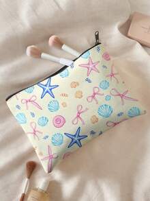 1pc Students Starfish Shells Print Large‑Capacity Zipper Closure Portable Makeup Pouch,Lightweight Toiletry Organizer For Travel Daily Storage Or Gift - Multicolor - View 5