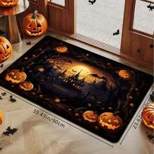 GEL HUT MUN 1pc Halloween Door Mat - Scary Pumpkin Haunted House Design With Bats And Moon, Soft Absorbent Polyester With Non-Slip PVC Backing, Machine Washable Indoor/Outdoor Door Mat, Suitable For Front Door, Kitchen, Bathroom Decor - A - View 5