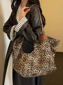 Myco Back To School, Large Capacity Leopard Print Tote Bag, Casual American Street Style Leopard Print Handbag, Comes With Coin Purse, Versatile Daily Travel Shoulder Bag - Multicolor - View 4