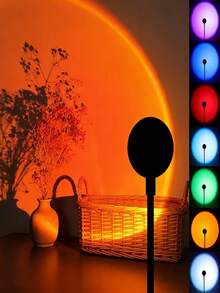 7-Color Adjustable LED Sunset Lamp USB Plug & Play 360° Rotatable Sunset Atmosphere Light Sunset Glow Light Suitable For Walls, Ceilings, Feature Walls, Mini Portable, Perfect For Festivals, Parties And Gatherings - Black - View 2