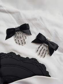 1pc Personalized Skeleton Ghost Hand Dark Gothic Style Girl Halloween Bow Hair Clip - Multicolor - View 1