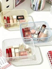 1PC Metal Square Desktop Storage Bins, Open‑Top Iron Storage Baskets For Desk Small Clutter Organizing, Minimalist Style Storage Container, Tabletop Small Supplies Holding Organizer For Office Desk Bedroom Vanity Daily All‑Season Use Gift Selection - Multicolor - View 4