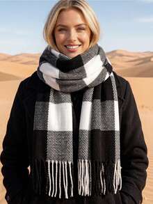 1pc All-Season Printed Scarf New Plaid Headscarf Fashion Beach Towel Women's Air Conditioning Shawl Outdoor Travel Scarf Luxury & Daily Use Headwrap Classic Striped Warm Shawl Casual Polyester - Multicolor - View 9