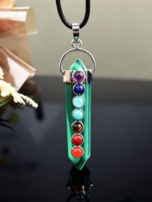 Natural Crystal Double-Pointed Pillar 7 Chakra Colorful Stone Pendant Necklace, Vintage Raw Stone Spiritual Jewelry Accessory - 7 Chakra Double Point Pendant - View 19