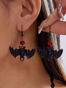 Halloween Retro Gothic Black Bat Tassel Earrings - Festive Party Costume Accessories - Multicolor - View 1