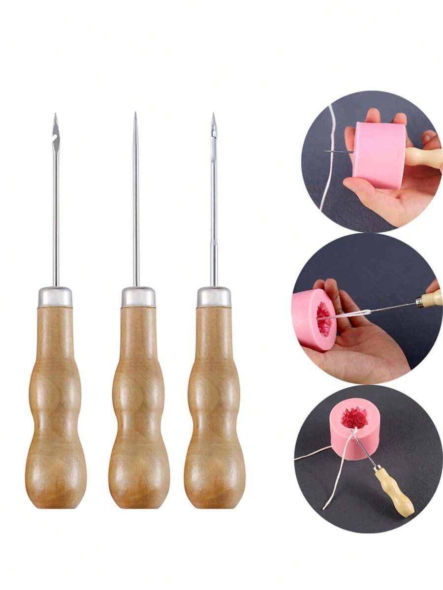 3pcs Multi-Functional Candle Making Punch Tool - Round Hole Tapered Awl, Suitable For Silicone Molds, Shoes, And Simulation Repair Home Tools - Multicolor - View 1