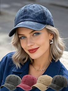 1/3pcs Women's Vintage Washed Neutral Color Baseball Cap, Adjustable Sports Hat, Casual Style, Durable, Buckle Design, Suitable For Daily Wear - Multicolor - View 1