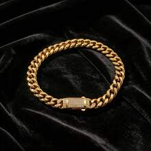 1pc Unisex Personalized 18K Gold Plated Stainless Steel Cuban Link Bracelet, Hip Hop Street Style Daily Wear, Unique Accessory - Gold - View 5