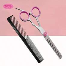 3pcs Hair Cutting Scissors Set, Stainless Steel Straight & Thinning Shears With Hair Comb, Professional Hairdressing Tools For Men Women Children Adults, Home & Salon Use - Pink - View 12