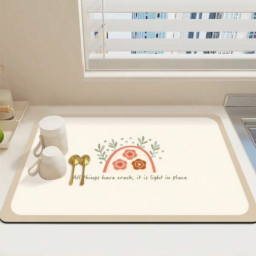 1 Sunflower Soft Rubber Drying Mat Non-Slip, Kitchen Countertop Absorbent Mat, Sink Drain Mat, Soft Diatomaceous Earth Faucet Absorbent Mat, Kitchen Countertop Mat, Absorbent Mat