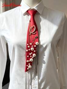 ImmCharm Men's & Women's Fashion Personalized Neckties, 26 Alphabet Letter Ties With Gemstone Accents, Fashion Chain Tassel Bow Ties, Accessories For Casual, Outdoor, School Uniform, JK Workwear, Cosplay, Christmas, Halloween, Gift Choice - Red - View 18