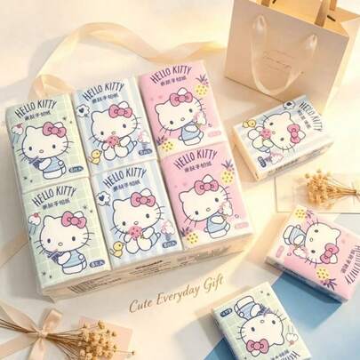 Sanrio 9/18 Small Pack/Set Exquisite Handkerchief Tissues, Cute Hello Kitty Printed Chiffon Paper, Portable Cartoon Pattern Facial Tissues, Suitable For Work, Spring/Summer Vacation, Graduation Season, Travel Accessories, Birthday Gifts, Weddings, Restaurants, Back To School, Graduation Season, Holiday Parties And Other Occasions