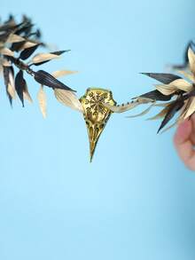 Gothic Gold Bird Skull Black Gold Leaf Crown Headband Brown Vine Dark Witch Hair Decor For Halloween Cosplay Wedding Party - Multicolor - View 6