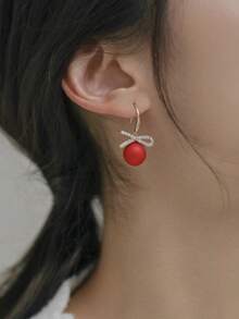1 Pair Spherical Pendant Women'S Earrings, Suitable For Daily, Vacation, And Leisure Wear, Casual And Versatile - Red - View 2