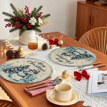 2/4/6/8/16pcs Round & Rectangular Placemats, Christmas Snowman Watercolor Christmas Tree Snowflake Print, Suitable For Home Kitchen Dining Table Decor And Christmas Party Atmosphere - Multicolor - View 8