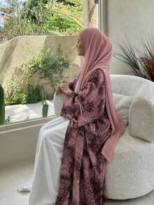 Hafizah Modest Fashion Women's Muslim Chiffon Printed 2 Pieces Set With Hijab, Summer Casual Outerwear - Red - View 5