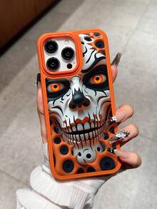 Halloween Horror Ghost Face Skull Painted Puffy Lychee Texture Anti-Fall Phone Case Compatible With IPhone 18 Pro Max/17 Pro/15 Pro Max/16/14/13 Pro Max/12/11/XR And Other Models Fashion New Product - Burnt Orange - View 3