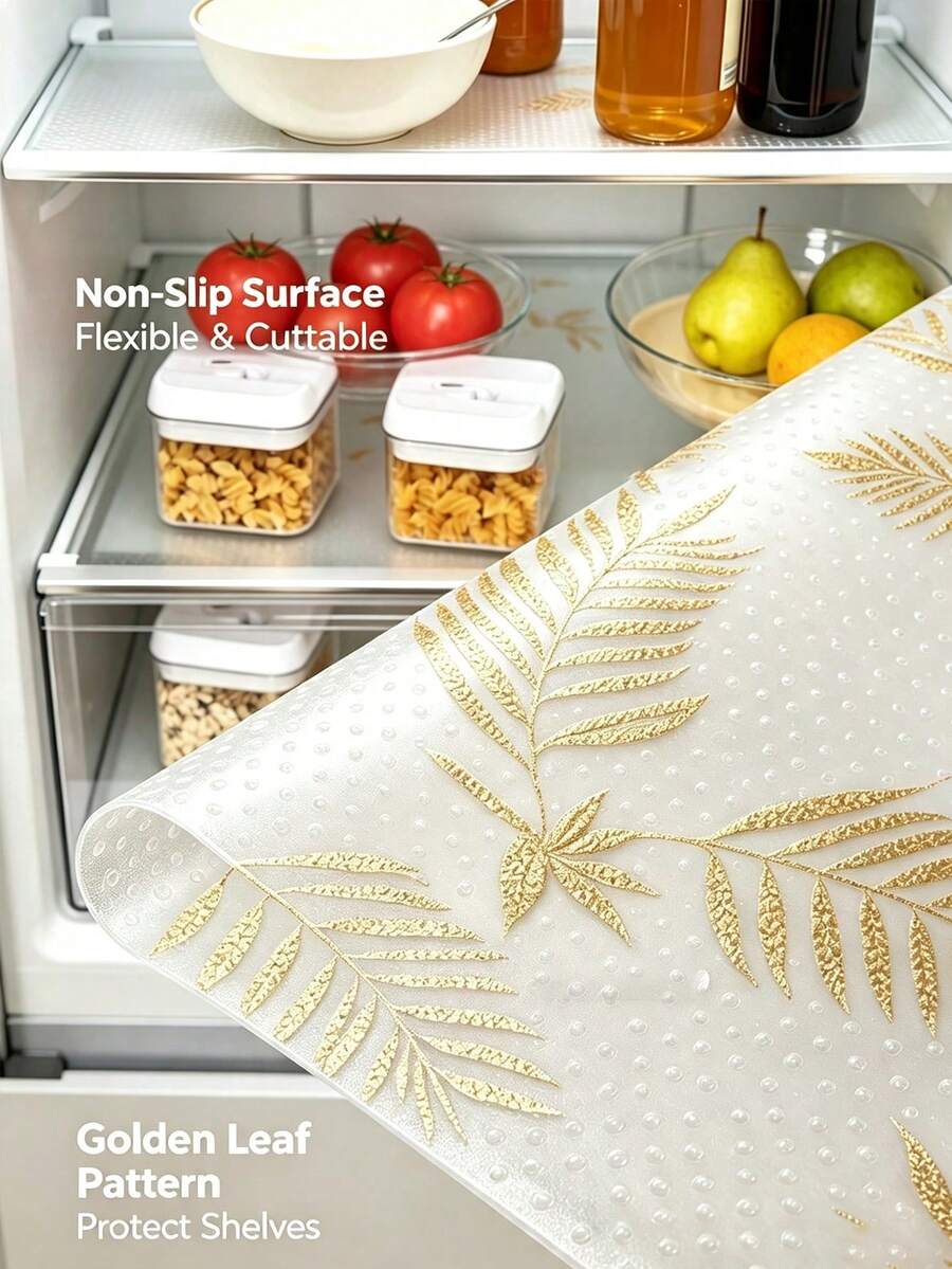 4-Piece Reusable Thick Refrigerator Pad - Gold Pattern, Drawer Pad, Moisture-Proof Pad, EVA Material, Suitable For Refrigerator And Kitchen Decoration, Kitchen Essentials/Tools/Supplies/Accessories, Halloween, Christmas, Kitchen Accessories