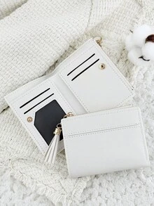 New Women's Short Wallet, Foldable Buckle Portable Cash, Credit Card Tassel Decorative Coin Purse, Suitable For Commuting And Travel - White - View 8