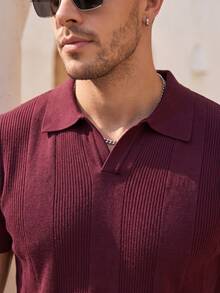ALTZTAR Men's Vintage Casual Short Sleeve Polo Shirt For Vacation And Travel - Burgundy - View 3