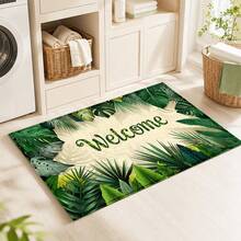 1pc Tropical Monstera Leaf Print Faux Cashmere Kitchen Mat, Absorbent Kitchen Rug, Long Runner Mat, Sink Front Mat, Suitable For Kitchen, Bathroom, Entryway, Hallway, Laundry Room And Home Decor - Multicolor - View 7