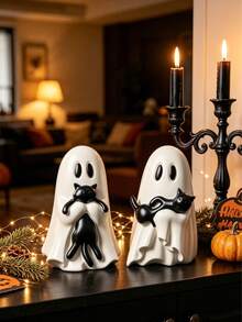 1pc Cute Halloween Ghost-Shaped Black Cat Figurine, Resin Material, Suitable For Multi-Layer Tray Decoration, Beautiful Shelf Display Or Desktop Decor; Also An Ideal Gift For Cat Lovers, Desktop Accessory, Desktop Ornament, Halloween - Multiple Styles - View 2