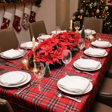 3 Packs Artificial Poinsettia Bushes – 11.5" Faux Red Poinsettia Bouquets With 7 Heads Each, Christmas Artificial Flowers For Holiday Tree, Table Centerpiece, Indoor Outdoor Decor, DIY Table Runner - Multicolor - View 3