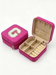 1pc PU Leather Jewelry Box, Large Capacity Jewelry Storage Box, Embroidered Letter Jewelry Organizer, Portable Travel Jewelry Storage Box, Suitable For Rings, Necklaces, Earrings, Etc., Travel Essential, Holiday Makeup Bag. - Multicolor - View 34