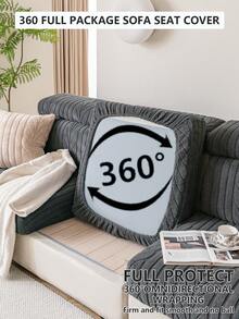 1pc Plaid Embossed High Elastic L-Shaped Sofa Cover, Soft Skin-Friendly Easy To Clean Scratch-Resistant Sofa Pad Protector, Machine Washable All Season Pet-Friendly Sofa Cover, Suitable For 1/2/3 Seater And L-Shaped Corner Sofa - Dark Grey - View 6