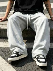 Men's Casual Sports Pants, New Straight Leg Drawstring Casual Pants, Best Gift Choice For Husband/Boyfriend, Autumn/Winter - Light Grey - View 5