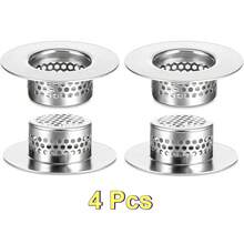 4pcs Bathroom Sink Strainer Set, Suitable For Bathtub Drain And Washbasin, Can Filter Hair, Suitable For Laundry Room And RV Sink, Stainless Steel Material, Fits 1.25 Inch To 1.3 Inch Hole Diameter - Silvery - View 7