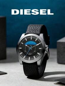 Diesel DZ1659 Men Sport Quartz Wrist Watch, Oversized Silver‑Grey Case Black Dial With Blue Accent Window, Date Function Daily‑Use Wristwatch For Men - Black - View 1