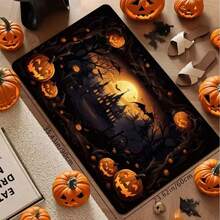 GEL HUT MUN 1pc Halloween Door Mat - Scary Pumpkin Haunted House Design With Bats And Moon, Soft Absorbent Polyester With Non-Slip PVC Backing, Machine Washable Indoor/Outdoor Door Mat, Suitable For Front Door, Kitchen, Bathroom Decor - A - View 3