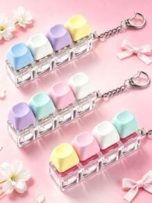 1pc Creative 4-Key Keyboard Keychain, Colorful Crisp Button Desktop Toy, Stress Relief Toy Keychain, Helps Relieve Stress And Anxiety, Suitable As Backpack Pendant And Keychain Accessory. Unique Birthday, Holiday And Christmas Gift. - Multicolor - View 5