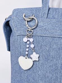 1pc Elegant Faux Pearl Heart Star Elephant Keychain, Bag, Earphone Case, Phone Case Accessory, Creative Gift - Multicolor - View 3
