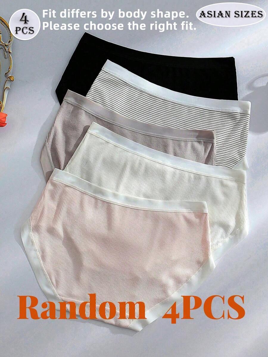 4pcs/Pack Random Japanese Letter Print Solid Color Comfortable Low Waist Sexy Student Panties For Women - Multicolor - View 1