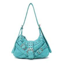 STEPHIECATHY Women's Shoulder Bag Retro Brush Off Color Washed PU Vegan Leather Buckle Belts Metal Eyelets Decoration Punk Y2K Style Adjustable Strap Hobo Handbag - Multicolor - View 13