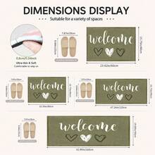 1pc Olive Green Heart Pattern Printed Faux Cashmere Kitchen Mat, Absorbent Kitchen Floor Mat, Kitchen Rug, Long Runner Mat, Sink Front Mat, Suitable For Kitchen, Bathroom, Entryway, Hallway, Laundry Room And Home Decor - Multicolor - View 3